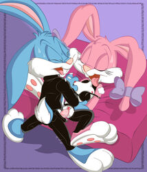 anthro babs_bunny blue_fur breasts bunny buster_bunny dam female fur furry male mammal nipples pawpads paws penis pink_fur rabbit straight tagme tiny_toon_adventures uncensored warner_brothers