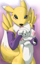 anthro color digimon endenden female female_only front_view fur furry licking nude renamon solo tagme