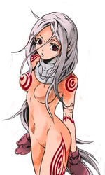 1girls bodysuit deadman_wonderland female female_only pale-skinned_female pale_skin red_eyes shiro_(deadman_wonderland) solo white_hair white_skin