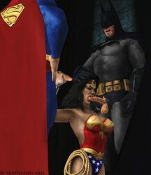 1girls 2boys 3d artist_name artist_request batman batman:_arkham_asylum batman_(series) big_breasts blowjob dc dc_comics fellatio female handjob justice_league male mmf_threesome mod multiple_boys penis straight superman superman_(series) tagme wonder_woman wonder_woman_(series)