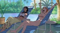 2girls armpit arms_up breasts crossed_legs destinationchaos female female_only multiple_girls nami nico_robin nipples nude nude_filter one_piece photoshop pre-timeskip screencap