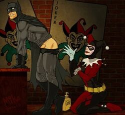 1boy 1girls batman batman_(series) cavity_search dc dc_comics female femdom glove harley_quinn harley_quinn_(classic) male miko_(artist) straight tagme