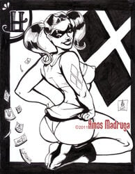 2011 amos_madruga batman_(series) dc dc_comics female female_only harley_quinn human judasart monochrome nipples solo supervillainess tagme