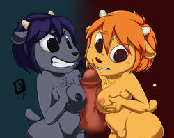 female hetero human lammy_lamb male multiple_paizuri pale_skin penis rammy_lamb shigoto sony_interactive_entertainment straight tagme um_jammer_lammy