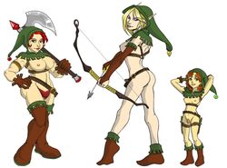 3girls areolae ass axe boots bow_(weapon) bow_and_arrow breasts color dungeons_and_dragons dwarf dwarf_female elf elf_ears elf_female female female_only functionally_nude halfling halfling_female looking_at_viewer multiple_females multiple_girls nipples pubic_hair tagme white_background