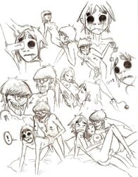 2d_(gorillaz) anal ass bisexual body_horror breasts cum cunnilingus eye_socket_penetration fantasydemon female gay gorillaz male monochrome multiple_boys murdoc_niccals nipples noodle_(gorillaz) nude penis pubic_hair skull_fucking straight threesome upside_down_cross vaginal_penetration yaoi