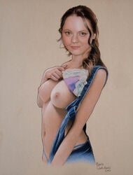 breasts celebrity christina_ricci detailed ernie_centofanti female female_only human looking_aside nipples pale_skin real_person realistic side_view solo tagme