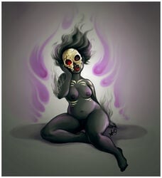 anthro black_hair black_skin breasts color duskull female female_only front_view hair nipples pokemon pokemon_rse sitting solo tagme vulva