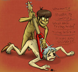 2011 2boys 2d_(gorillaz) anal_sex annie-mae dialogue duo english forced_yaoi gorillaz guitar male male_on_male male_rape_victim murdoc_niccals musician nipples nude nudity penis pubic_hair rape sex yaoi