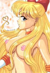 bishoujo_senshi_sailor_moon bow breasts female female_only gizzy gloves human minako_aino mostly_nude pale_skin sailor_venus side_view small_breasts solo tagme