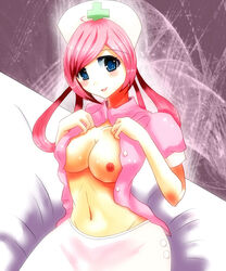 blue_eyes breasts clothes color female female_only front_view human nipples nurse_joy pokemon solo tagme