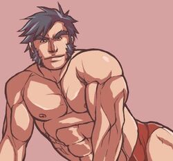 1boy abs bara black_hair hayato_nekketsu magnum_feering male male_only muscles muscular muscular_male pecs rival_schools smile solo underwear