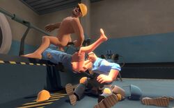 3boys 3d anal_masturbation anal_object_insertion anal_penetration boots bottomless cock_gobble cock_hungry cum_hungry dildo_in_ass duplicated_character engineer engineer_(team_fortress_2) fellatio fully_clothed furei garry's_mod gay giving_head goggles goggles_on_forehead going_down_on grenade group_sex hard_hat helmet human implied_fellatio improvised_dildo knee_pads legs_held_open male male_only multiple_boys nude open_mouth oral overalls penis_in_mouth pleasure_face railing self_fuck shovel soldier soldier_(team_fortress_2) spread_legs sucking_off team_fortress_2 threesome wrench yaoi