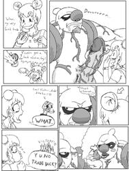 clothes comic conkeldurr english_text erection female human interspecies male monochrome multiple_females muscles nude penis poke_ball pokemon pokemon_bw pokephilia size_difference tagme textless