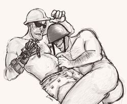 2d engineer engineer_(team_fortress_2) human human_male human_only male male_only outfightinglions soldier soldier_(team_fortress_2) team_fortress_2 yaoi