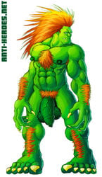 anti-heroes.net blanka claws flaccid front_view green_skin human male male_only muscular_male nude penis solo standing street_fighter tagme