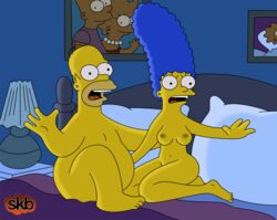 breasts chubby color female homer_simpson human indoors male marge_simpson night nipples sitting skb tagme the_simpsons