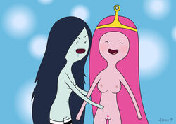 adventure_time artist_request female female_only heart marceline multiple_girls nude princess_bubblegum silence yuri