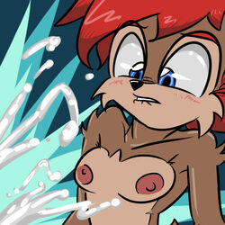 anthro archie_comics biting_lip black_nose blue_eyes blush breasts chipmunk color cum female female_only fur furry furry_breasts hair mobian_(species) nipples nude open_eyes red_hair sally_acorn saltcore sega solo sonic_(series) sonic_satam sonic_the_hedgehog_(archie) sonic_the_hedgehog_(comics) sonic_the_hedgehog_(series) tagme tan_fur