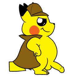 1boy belly big_penis black_eyes black_fur cape chubby clothing detective_pikachu detective_pikachu_(series) erection feet foreskin furry half-closed_eyes hand_on_hips hat long_ears looking_away male_only mostly_nude nintendo nishi no_nipples paws penis pikachu pokémon_(species) pokemon pokemon_detective_pikachu pokemon_rgby rodent side_view smile solo standing tail testicles trenchcoat video_games white_background wide_hips yellow_fur