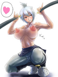 abs arcana_heart arcana_heart_2 arms_up bb blush cum cum_on_breasts heart naughty_face nipples rickert_kai smile topless zenia_valov