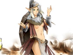 belt breasts elf elvaan female final_fantasy final_fantasy_xi green_eyes helmet loincloth lucifa midriff nipples pointy_ears short_hair silver_hair solo