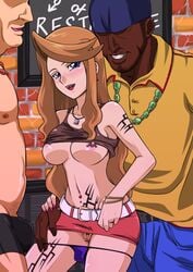 blush breasts censored character_request cheating cheating_wife clitoris_piercing dark-skinned_male dark_skin long_hair male mature milf navel nipple_piercing nipples piercing pussy straw_(artist) tattoo tongue_piercing wedding_ring