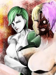 batman_(series) beige_skin blonde_hair breasts color dc female female_only green_hair hair human joker multiple_females multiple_girls pink_hair rule_63 short_hair tagme two-face white_skin