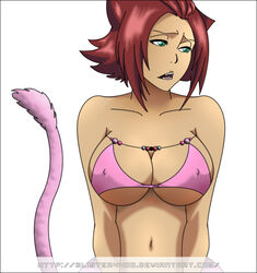 1girls bikini_top bleach breasts busty cat_ears cat_tail catgirl cleavage deviantart elister4400 erect_nipples fangs female female_only haineko nipples pink_fur red_hair solo tagme voluptuous zanpakutou_spirit