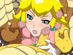 bowser censored elbow_gloves gloves mario_(series) morpheus_(artist) multiple_penises nintendo princess_peach rape tagme