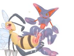 1boy 1girls animal_penis anthro beedrill color erection female gliscor interspecies male nintendo penis penis_in_vagina pokemon sex simple_background smooth_penis straight toony vaginal_penetration