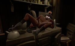 1boy 3d anal_masturbation anal_object_insertion brown_eyes dark-skinned_male demoman demoman_(team_fortress_2) erect_while_penetrated erection eye_patch facial_hair frying_pan furei garry's_mod hat human human_male human_only improvised_dildo improvised_sex_toy legs_held_open long_penis looking_at_viewer male male_only meme self_fuck shield socks_and_shoes solo_focus spread_legs stove sunglasses tea_kettle team_fortress_2 testicles yaoi