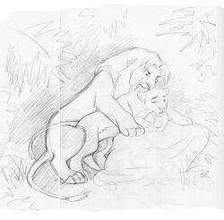 disney feral feral_on_feral lynx_girl_(artist) monochrome nala rough_sketch simba tagme the_lion_king