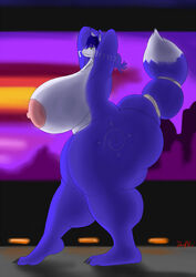 1girls anthro ass big_ass blue_fur breasts color dawn exposed_breasts female female_only fox fur furry furry_ass furry_breasts furry_tail huge_ass hyper_ass hyper_breasts krystal nudity side_view sideboob solo standing star_fox tail walking white_fur