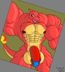 2011 9-puzzle abs anthro balls beige_skin big_balls big_muscles big_penis bulge charmeleon clothes color fire front_view green_eyes huge_balls huge_cock huge_muscles hyper hyper_muscles looking_at_viewer male male_only muscles muscular_male nintendo nipples open_eyes open_mouth pecs penis pokémon_(species) pokemon red_body red_scales red_skin reptile scalie solo swimsuit tail tail_fire tan_scales testicles thong topless vein veiny_penis