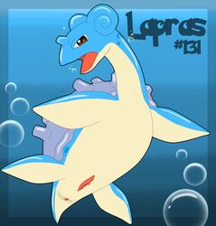 anus beige_skin blue_skin brown_eyes bubble color female female_only feral fins front_view grey_shell horn lapras mr_chocolate nude open_eyes open_mouth pokemon shell solo species_name underwater vulva