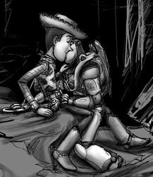 2boys buzz_lightyear disney gay jeredulevenin kiss male male_only monochrome penis pixar tagme toy_story woody_pride yaoi