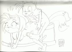 2011 amy_rose anthro breasts female furry furry_only male medium_breasts monochrome open_mouth piko-piko_hammer piko_piko_hammer rick2tails simple_background sonic_(series) straight tails uncensored white_background