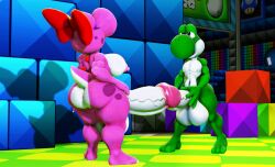 1boy 1futa 3d 3d_(artwork) anthro ass balls big_balls big_penis birdo bow bow_on_head breasts dinosaur dr.ivopingasnik duo enormous_balls enormous_penis erection furry furry_futa furry_male furry_only futanari genitals gigantic_balls gigantic_penis green_skin green_yoshi huge_balls huge_cock intersex kabalmystic_(style) large_balls large_penis looking_at_another male male/futa mario_(series) mature mature_futa mature_male nintendo nipples penis pink_body red_bow reptile scalie standing super_mario_bros. tail testicles thick_penis yoshi