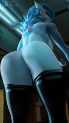 3d_(artwork) absurd_res anthro ass athletic athletic_anthro athletic_female big_butt blue_body blue_hair breasts choker clothing digital_media_(artwork) erect_nipples eyewear female gardevoir generation_3_pokemon genitals glasses glowing glowing_eyes hair hi_res jewelry legwear looking_at_viewer medium_breasts medium_hair mega_evolution necklace night nintendo nipples nude nude_anthro nude_female pokemon pokemon_(species) pokemorph red_eyes samtrix selfie solo thick_thighs thigh_highs underwear vulva wearing_glasses white_body