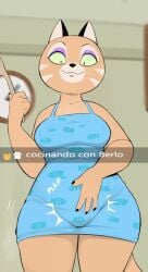 anthro anthro_female belly big_ass cat_ears catgirl cooking fat_ass fat_pussy green_eyes massive_ass miss_berlo original plump_labia plump_pussy usnarbit wanting_sex