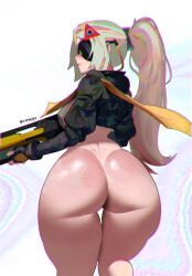 1girls ass big_ass blonde_hair bottom_heavy bottomless bottomless_female bubble_butt fat_ass female female_only gluteal_fold gun huge_ass large_ass looking_at_viewer looking_back massive_ass png rifle sniper soldier solo thick_ass thick_thighs thunder_thighs trigger_(zenless_zone_zero) vipvelps visor wide_hips zenless_zone_zero
