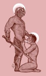 2025 2boys armor background bara belt blowjob body_hair boots closed_eyes clothed_male_nude_male crucifix crusader crusader_(darkest_dungeon) cum dark_hair darkest_dungeon fellatio gauntlets gay gay_sex gloves head_grab helmet highwayman_(darkest_dungeon) holding_head kneeling kneeling_oral_position knight leg_armor luciferien male male/male male_only masked masked_male muscular muscular_male nude oral oral_sex pants penis penis_in_mouth penis_out pubic_hair religious_symbols rosary scar scars semen shirtless sweatdrop sword yaoi
