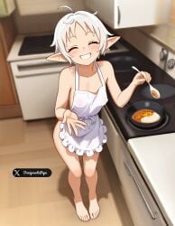 1girls 2d ai_assisted ai_generated anime anime_girl anime_style apron apron_only barefoot big_eyes blush blush_lines closed_eyes cooking covered_breasts covered_nipples denigrantepepe elf elf_ears elf_female elf_girl feet female female_focus female_only food grinning_at_viewer indoors kitchen looking_at_viewer mushoku_tensei mushoku_tensei:_isekai_ittara_honki_dasu nipple_bulge nipples nipples_bulge partially_clothed petite petite_body petite_breasts petite_female petite_girl petite_tits semi_clothed semi_nude sexy sexy_body sexy_clothing small_breasts smaller_female solo solo_female solo_focus standing sylphiette_(mushoku_tensei) teenage_female teenage_girl teenager teeth thin thin_female thin_waist toenails twitter_username watermark white_apron white_hair