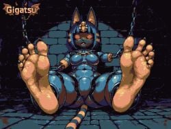 ai_assisted ai_generated android animal_crossing animated animation ankha barefoot chains dark_fantasy fantasy feet foot_fetish foot_focus furry_ears furry_tail gigatsu limited_palette pixel_animation pixel_art robot robot_girl sole_female soles toes twitching