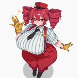 1girls 30bagsofballs ai_generated ass_visible_from_the_front big_breasts big_thighs blouse blush bottom_heavy breasts breasts_bigger_than_head breasts_bigger_than_torso clothed clothed_female clothing curvaceous curvy curvy_female curvy_figure enormous_breasts fat_breasts fat_thighs female female_only fully_clothed gigantic_breasts gigantic_thighs gloves hat high-waist_pants high_waisted_pants hips hips_wider_than_shoulders hourglass_figure huge_breasts huge_thighs hyper hyper_breasts hyper_hourglass kasane_teto kasane_teto_(sv) large_breasts large_thighs looking_at_viewer massive_breasts massive_hips massive_thighs mesmerizer_(vocaloid) mesmerizer_teto necktie pants plump plump_breasts plump_thighs red_eyes red_hair shirt simple_background skin_tight smile solo solo_female standing striped_shirt suspenders synthesizer_v thick_thighs thighs tight_clothing tight_pants tight_shirt top_heavy twin_drills utau venus_body voluptuous voluptuous_female waving white_background wide_hips