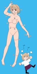 2girls arcueid_brunestud artist_request barbie_doll_anatomy barefoot blonde_hair breasts cut-here_line diagram dual_persona full_body legs_apart multiple_girls naked naked_female neco-arc no_genitals nude null pantyhose pointing_out_the_details standing tsukihime