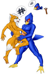 2boys angry_birds anthro ass avian balls canine erect_penis erection falco_lombardi fox_mccloud fur furry furry_only gay handjob kp-yoshi male male_only multiple_males nintendo penis precum rovio sega star_fox video_games yaoi