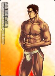 1boy 2005 archived_source ass bara brown_hair bulge dated gay jockstrap male male_only muscular nipples original simple_background solo white_jockstrap with_no_title yaoi
