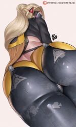 1girls ass ass_focus big_ass blonde_hair bubble_butt clothing fat_ass female female_only huge_ass large_ass looking_at_viewer looking_back lying lying_on_side sniper soldier solo thick_ass thick_thighs thunder_thighs tom_wlod trigger_(zenless_zone_zero) visor wide_hips zenless_zone_zero